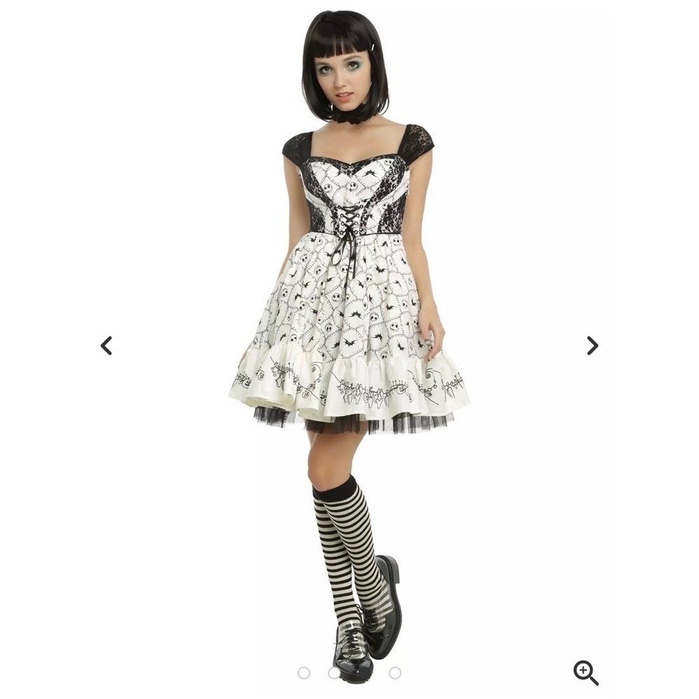 Disney Nightmare Before Christmas Dress M Lace Goth B&W Corset Front Fit&Flare